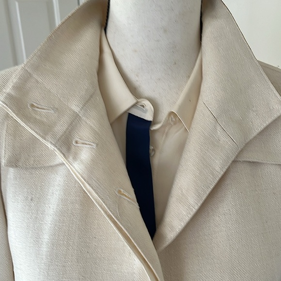 Carlisle Off White 💯 % Silk Linen Jacket High Neck Button Front Zipper Detail - Picture 6 of 10